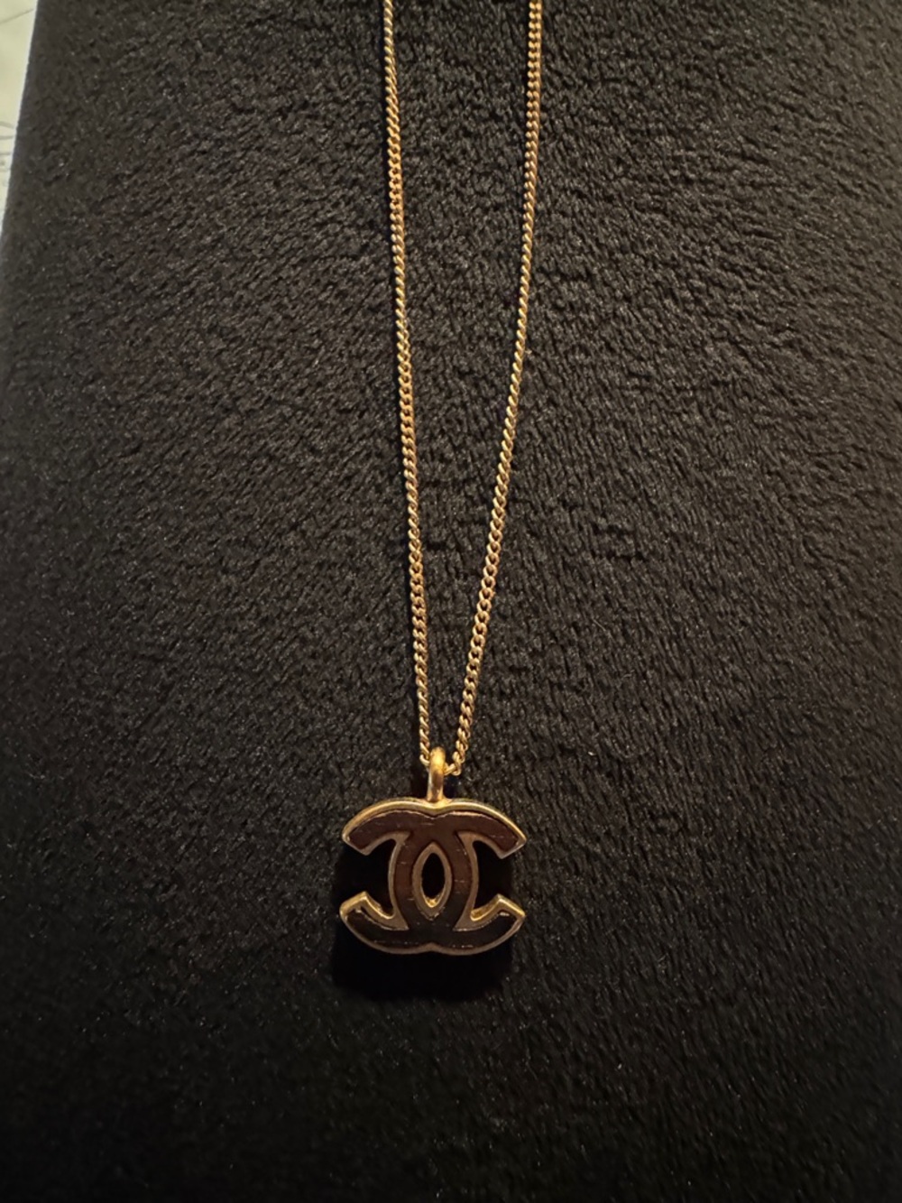 CHANEL Gold and Black CC Pendant Necklace